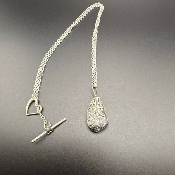 Silver and Gray Granite Pendant, 18”, NEW - Picture 2 of 3